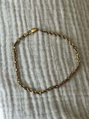 14K Solid Vintage Yellow Gold Rope Chain Bracelet 2mm 8 inches